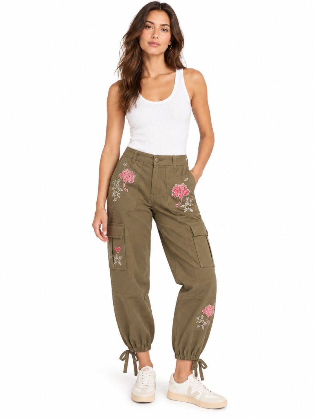Cinq à Sept Desert Rose Zola Olive Embroidered Cargo Jogger Pants Size 4